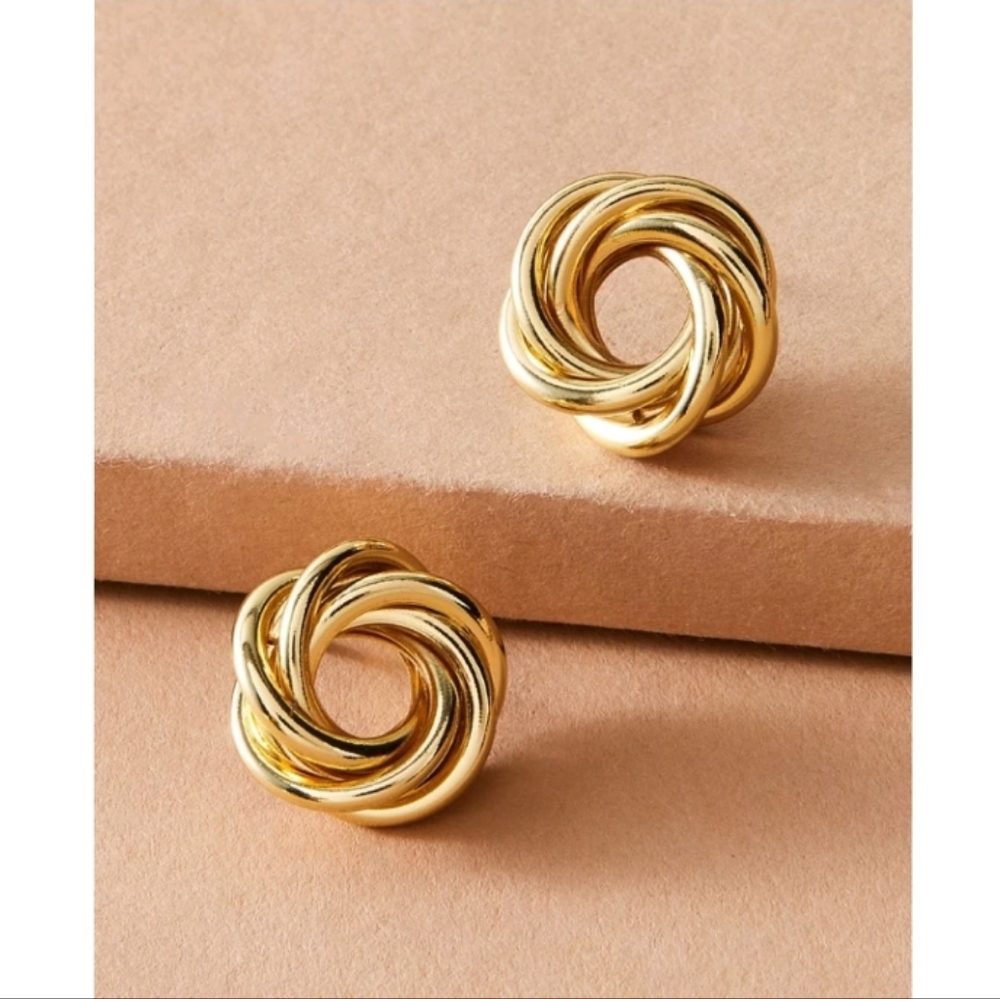 Anthropologie Classic Swirl Twisted Open Circle Gold Stud Earrings - Picture 1 of 4